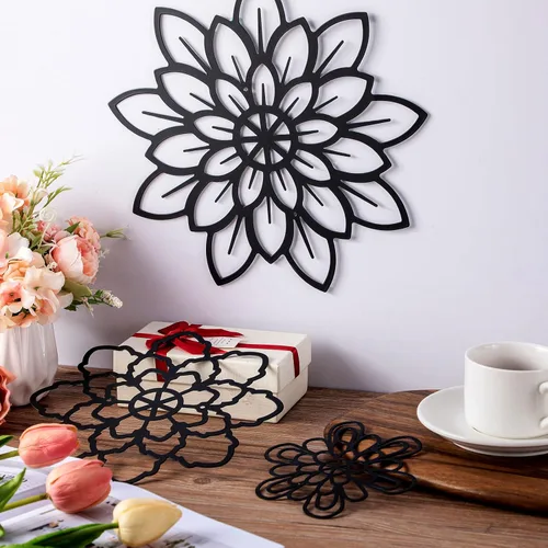 Miniatura 4 de Moxweyeni 3 piezas de decoración de pared de flores de metal, arte de pared rústico de metal, decoración floral múltiple colgante para baño, sala