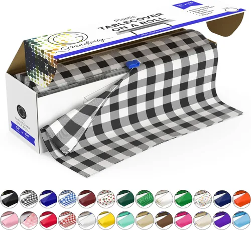 Miniatura 31 de Grandipity Rollo de mantel de plástico, 54 pulgadas x 100 pies, manteles de plástico verde para fiestas, desechables con caja de corte, mantel