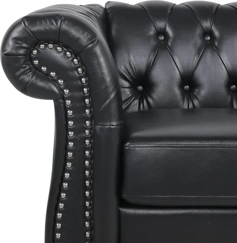 Miniatura 3 de ONCIN Chesterfield - Sofá de cuero para sala de estar, sofá de 3 plazas, sofá copetudo, piel sintética con brazos enrollados y cabeza de clavo