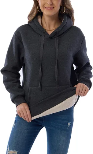 Miniatura 2 de Sudadera con capucha para mujer, forro polar, sherpa, para invierno, casual, ajuste holgado