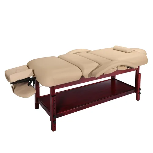 Miniatura 2 de Master Massage Claudia Mesa de masaje estacionaria con respaldo inclinado neumático y reposapiernas, color crema con patas de caoba, 30 pulgadas