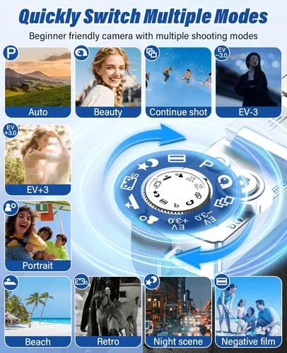 Miniatura 6 de Nueva cámara digital 4K para fotografía y vlogging, cámaras de viaje con pantalla abatible de 180° de 64MP y 2.88 pulgadas con zoom de 16X, tarjeta