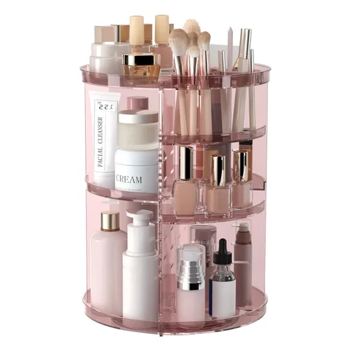 Miniatura 8 de Jiavarry Organizador de maquillaje giratorio para tocador, organizadores de cuidado de la piel de 360 grados con bandejas ajustables, estante