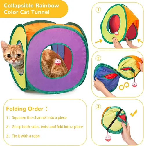 Miniatura 2 de Túnel para gatos con bola de juego, juguete interactivo de tubo de juguetes para gatos Peek-a-Boo, cubo colorido
