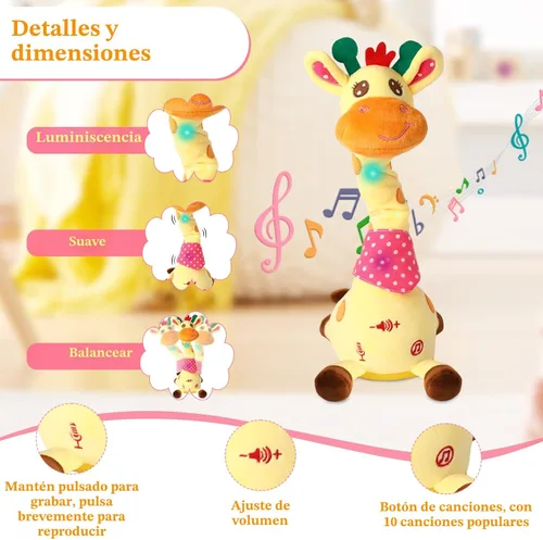 Miniatura 4 de Jirafa de Peluche Bailarina Juguetes para Bebé Cantando Canciones Juguete para Niños Pequeños Repite Lo Que Dices Juguete Musical Brillante