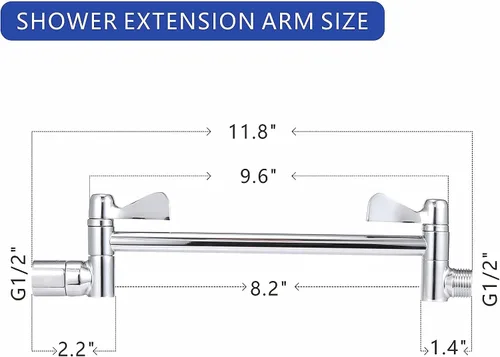 Miniatura 6 de Voolan Cabezal de ducha tipo lluvia de 12 pulgadas con brazo de extensión de ducha de 11 pulgadas, cabezal de ducha de alto flujo hecho de acero