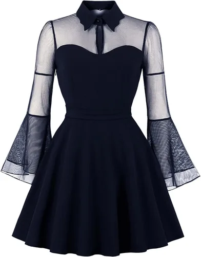 Vestido camisero para mujer, vestido de Halloween gótico punk, con solapa, envoltura en el pecho, vestido vintage para fiesta de noche, vestido midi