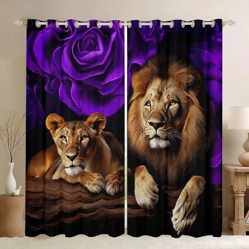 Miniatura 18 de Erosebridal Cortinas de Rosas Rojas 3D Tratamientos para Ventanas de Guepardo, Paneles de Cortinas con Estampado de Gato Leopardo para Sala