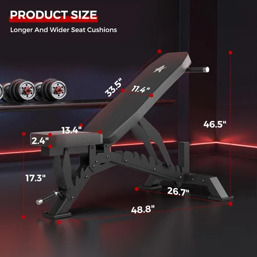 Miniatura 7 de Banco de Pesas, Banco de Entrenamiento Ajustable para Gimnasio en Casa Entrenamiento de Cuerpo Completo, Capacidad de Peso de 1300 LBS Press de Negro