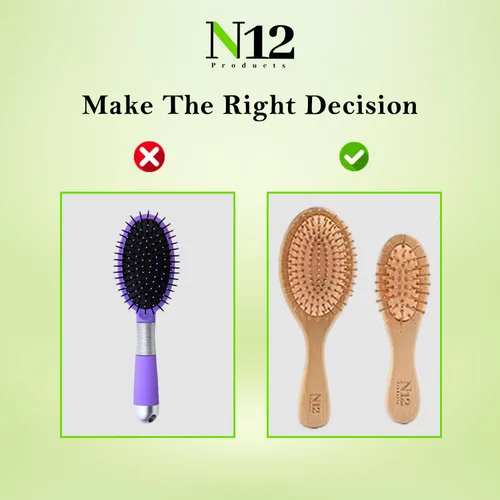 Miniatura 4 de N12 - Juego de 3 cepillos de madera de bambú para mujeres, hombres y niños, peine antiestático para masaje del cuero cabelludo, desenredante