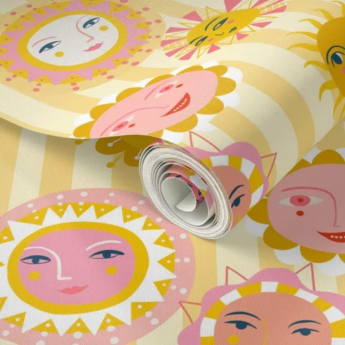 Miniatura 2 de Despegar y pegar papel tapiz muestra – Círculos de pequeña escala del sol, rayos de sol meteorológico, habitación de los niños, papel tapiz