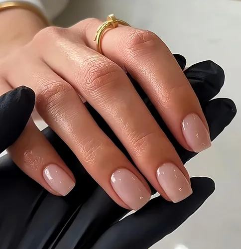 KQueenest Uñas postizas a presión de color rosa nude, cuadradas, suaves, uñas postizas cortas de gel natural, uñas adhesivas de color sólido para