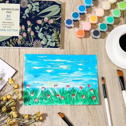 Miniatura 4 de 30 hojas de papel de acuarela, A5 (8.3 x 5.8), papel de acuarela de prensa en caliente, 140 lb/300 GSM, cuaderno de bocetos de acuarela para pintura