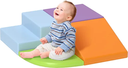 Qaba Juego de espuma para niños pequeños y niños, fácil de limpiar, 4 piezas, suave escalador interior y seguro para niños para gatear o deslizarse,