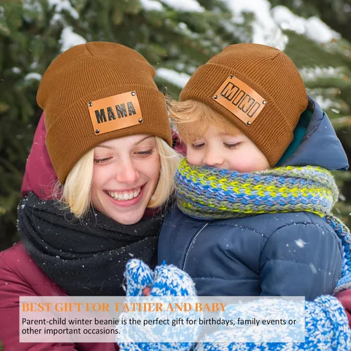 Miniatura 30 de Gorro para padres e hijos,Madre y bebé hija/hijo gorro de punto cálido de invierno,Gorro suave para niños