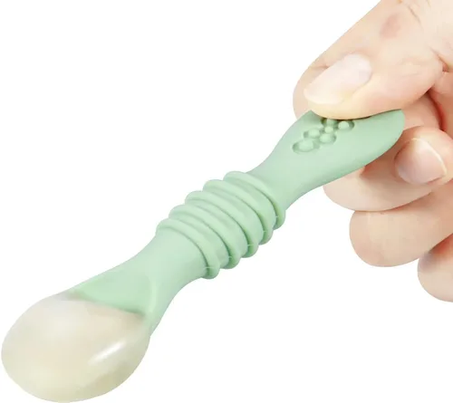 Miniatura 6 de PandaEar Paquete de 7 cucharas de destete LED para bebé, cucharas de silicona para bebés, utensilios de autoalimentación, cuchara de alimentación