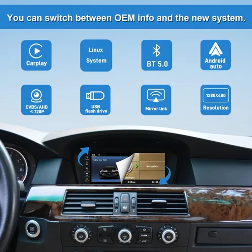Miniatura 4 de PEMP Pantalla Linux de 8.8 pulgadas para BMW E60 E90 CCC con cable e inalámbrico CarPlay Retrofit Android Auto Display Mirror Link Car Radio