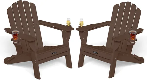 Miniatura 22 de Silla Adirondack plegable, silla Adirondack de HDPE con 2 soportes para tazas, sillas para fogatas al aire libre de fácil montaje para patio, Negro