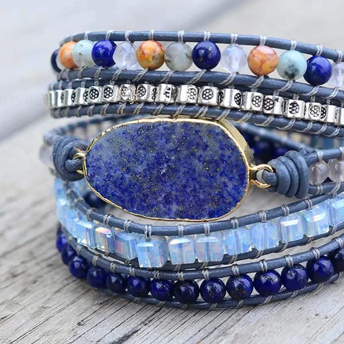 Miniatura 4 de Pulseras bohemias hechas a mano de piedra natural con cuentas de cristal de turquesa