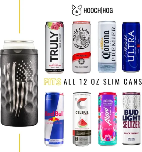 Miniatura 2 de Hooch Hog Slim - Enfriador de latas de acero inoxidable para latas delgadas de 12 onzas, 3 soportes aislados para latas de cerveza Michelob Ultra
