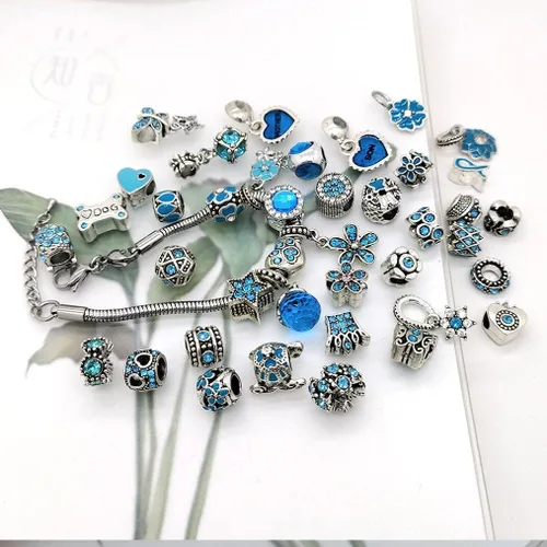 Miniatura 4 de 40 piezas de cuentas mixtas para hacer joyas, dijes, pedrería, cuentas de aleación de hoyos grandes, varios colores y estilos al azar.
