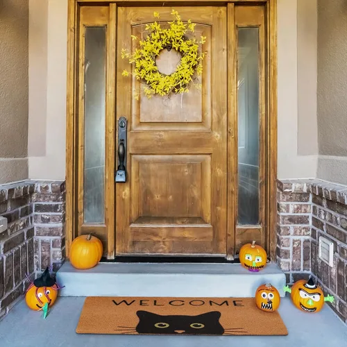 Miniatura 9 de Tapete para Puerta de Gato Tapete de Bienvenida, Gato Negro con Ojos Verdes Tapete para Puerta, Tapetes de Bienvenida Antideslizantes de Gato