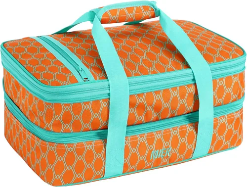 MIER - Porta ollas doble aislada térmica para comidas, bolsa de almuerzo para fiestas de comida, pícnic, playa, se adapta a cacerola de 9 x 13
