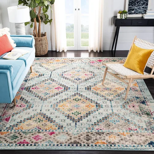 Miniatura 39 de Safavieh Madison Collection MAD418F - Alfombra de área con diamantes, Polipropileno, Gris/amarillo