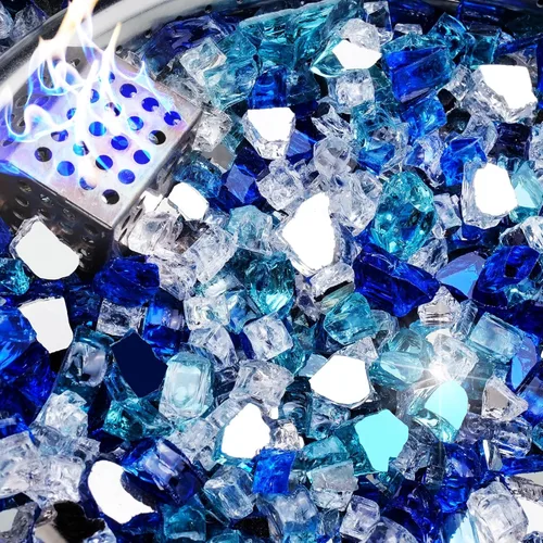 Miniatura 43 de NUPICK Fire Glass - Mezcla mixta Bahama de 20 libras para hoguera y chimenea de gas, roca de vidrio templado de 1/2-3/4 pulgadas en azul y blanco
