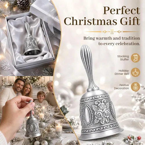 Miniatura 6 de DomeStar Campana de Mano Plateada – Campana de Sonido Fuerte para Cama, Cena, Boda, Navidad y Fiesta de Vacaciones Plata