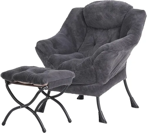 Miniatura 31 de Tiita - Sillón reclinable con otomana, grande, moderno, silla de ocio, de lectura, con reposapiés, para dormitorio, sala de estar, dormitorios, Gris