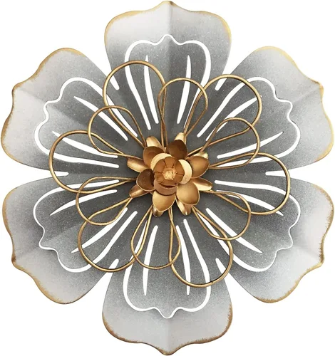 Miniatura 11 de Decoración de pared de flores de metal de 10 pulgadas, escultura floral rústica moderna, colgante de pared de hierro envejecido, decoración