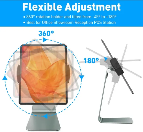 Miniatura 6 de AboveTEK Elegante soporte para tableta, soporte de aluminio para tabletas de 7 a 13 pulgadas, quiosco de escritorio compatible con iPad Pro Air Gris