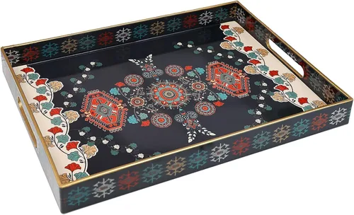 Miniatura 14 de Spsyrine - Bandeja de servir con asas, bandeja decorativa de plástico para mesa de café, sala de estar, decoración del hogar, 3040B
