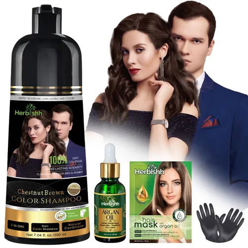 Miniatura 12 de Herbishh Paquete de Viaje Champú Tinte para el Cabello en Sobre + 1 Sobre de Mascarilla Capilar de Argán (Negro, 1 sobre)