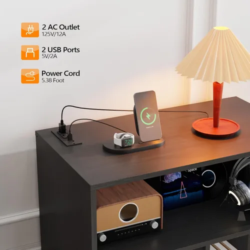 Miniatura 4 de VINGLI Soporte para tocadiscos con almacenamiento de vinilo abierto, mesa de almacenamiento de álbumes de mediados de siglo con luz LED de hasta 300