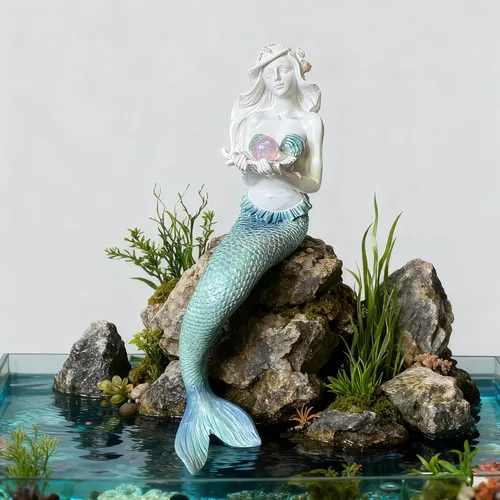 Miniatura 8 de Teaeeno Decoraciones únicas de sirena para pecera, kit de decoración de sirena para casa, decoración de acuario, encantadora estatua de decoración