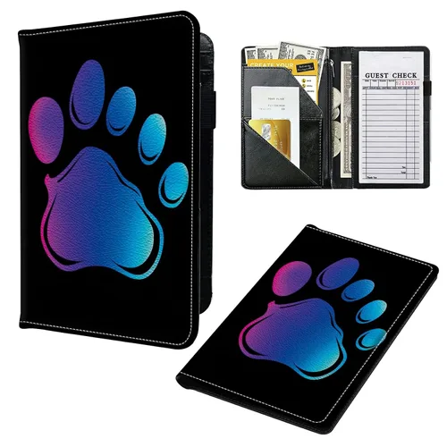 Miniatura 18 de Libros para camarera, cartera de cuero con bolsillo con cremallera, 7 bolsillos de almacenamiento para recetas y cheques, soporte para bolígrafos