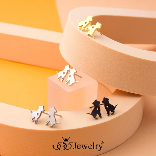 Miniatura 5 de 555Jewelry Aretes pequeños de acero inoxidable para perros pequeños y pequeños para mujeres y niñas