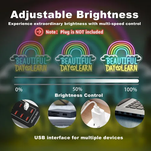 Miniatura 4 de Letrero de neón de lectura con brillo ajustable para lectura en el aula, letrero de pared y luz LED de neón para estudiantes, rincón de lectura