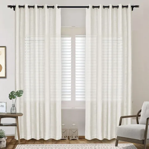 Miniatura 3 de Frelement Paneles de cortinas de lino transpirables para techo alto, loft, dormitorio, cortinas de oscurecimiento de habitación, cortinas con ojales
