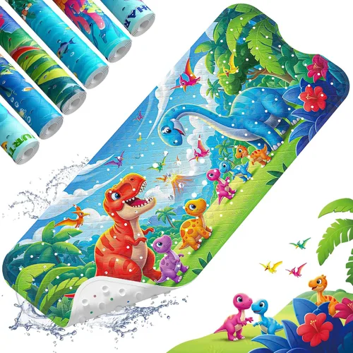 Miniatura 25 de XIYUNTE Tapete de baño para bebé, para niños, 40 x 16 pulgadas, extralargo, antideslizante, de caricaturas, para tina o ducha, con ventosas