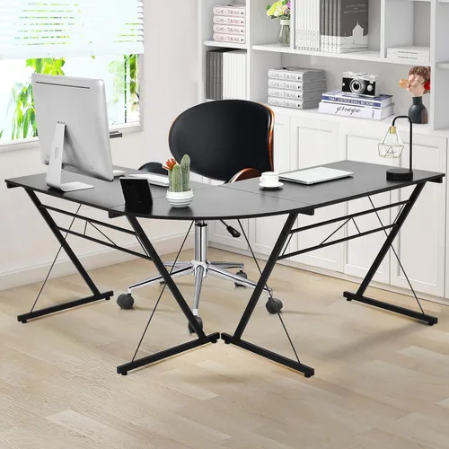 Miniatura 2 de Tangkula Escritorio en forma de L, escritorio de esquina para computadora, ahorro de espacio y multifuncional, escritorio de oficina en casa