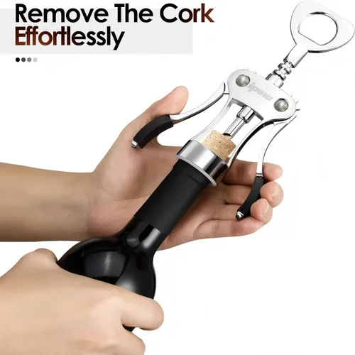 Miniatura 4 de IPOW Abridor de vino, abridor de botellas de vino de aleación de zinc, sacacorchos de ala resistente, tornillo de corcho multifuncional manual
