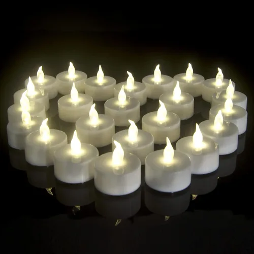 Velas de té LED sin llama: paquete de 24 velas falsas alimentadas por batería, baterías incluidas, sin perfume, para celebración de temporada y