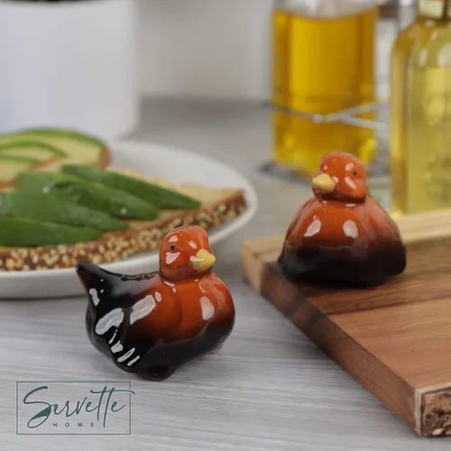 Miniatura 2 de Coctelera de cerámica para pájaros, salero y pimienta, decoración de cocina, color marrón Marrón (Brown Duck)