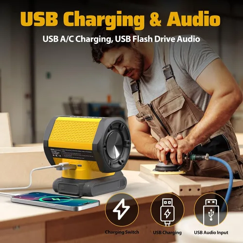 Miniatura 6 de Altavoz Bluetooth apto para batería DeWALT de 20 V Max con carga USB-A/C para campamento y fiestas (batería no incluida)