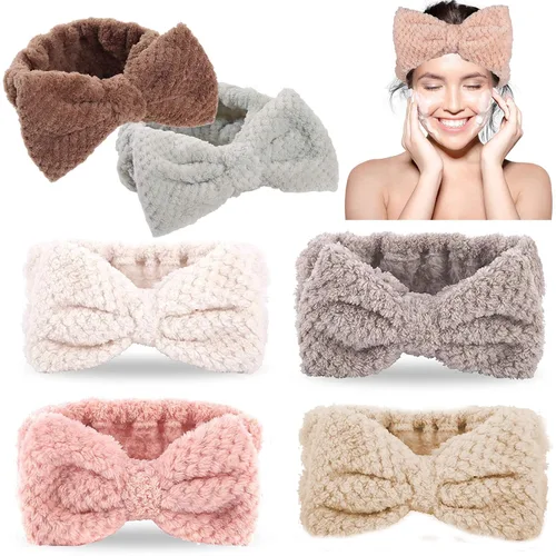 Whaline Paquete de 6 diademas de spa con diseño de pelerina con lazo elástico para yoga, maquillaje, diadema suave y esponjosa, banda para el