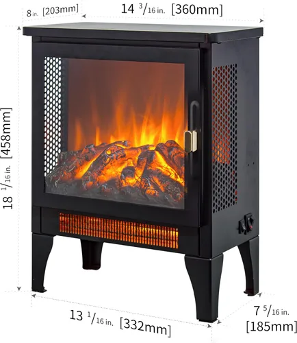 Miniatura 2 de Calentador eléctrico independiente de chimenea de 17 pulgadas con efecto de llama 3D (negro, 17 pulgadas)