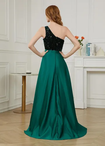 Miniatura 5 de Vestidos de fiesta de lentejuelas de un hombro 2024, vestidos largos de satén para mujer, vestidos de noche formales de sirena brillante con abertura